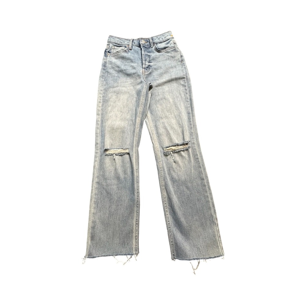 Wild Fable Slim Straight Jeans Womens 0 25x27 Light Wash Distressed Denim Boho
